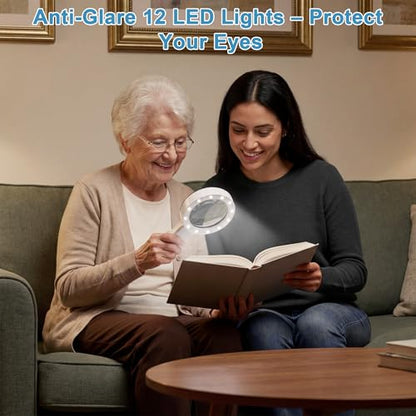 Nazano Magnifying Glass with Light, Ultra-Clear Lightweight Handheld Reading Magnifier with 12 LEDs, Distortion-Free Optical Lens for Seniors, Macular Degeneration, Close Work, Coins & Pill Bottles
