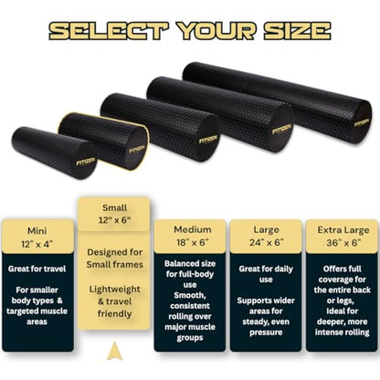 Foam Roller for Muscle Massage, Stiff Back Pain Relief, Physical Therapy, Deep Tissue, Exercise Equipment for Home Gym, Stress, Yoga, Pilates for the Fit Citizen (Black, Small 12 x 6 Inches) - size: Small 12 x 6 Inch