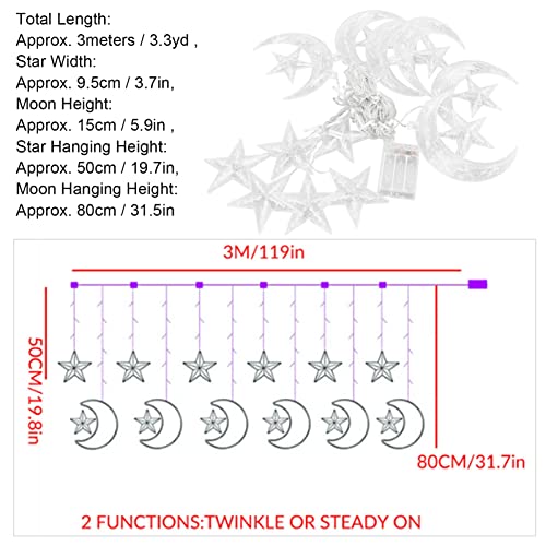 Gavigain Star Moon String Lights, 10ft 126 LED Ramadan String Lights Twinkle Star Moon Fairy Lights for Starry Night, Wedding, Party, Bedroom - color: original