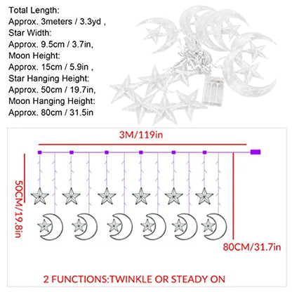Gavigain Star Moon String Lights, 10ft 126 LED Ramadan String Lights Twinkle Star Moon Fairy Lights for Starry Night, Wedding, Party, Bedroom - color: original
