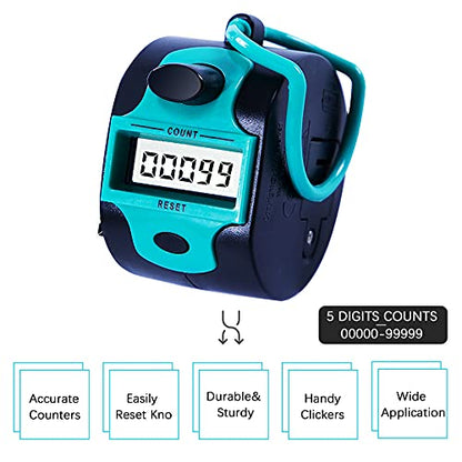 TESEAS Handy Counter Click Manual Digital clicker Stitch Tally Counters Finger Mechanical Palm Handheld Pitch 5-Digit Electronic Display Click Counter Number Count for Row, People, Golf Lap - style: 6pack