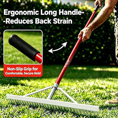 KYLIN 36 Inch / 36 Tines Aluminum Landscape Rake with 66 Inch Extra-Long Handle, Versatile Rake for Lawn Care,Loosening Soil, Weeding, Leveling Gravel, Beach Sand - Lighweight & Rust Proof