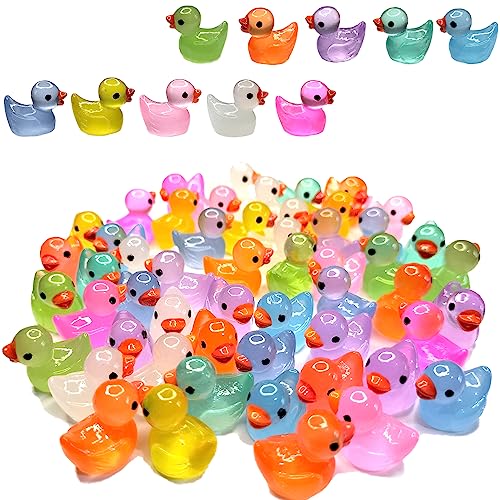 Cidinge 100 Pcs Luminous Mini Resin Ducks Tiny Glow in The Dark Duck Micro Garden Landscape Potted Plants Decoration Aquarium Dollhouse Ornament for Family Crafts Decor - style: 100pcs Luminous Ducks