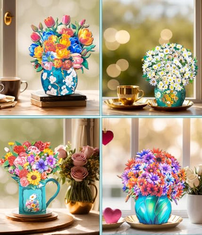 Magic Ants Pop Up Floral Bouquet Cards Set – Greeting Cards with Envelopes & Blank Notes for Women's Birthday, Mother's Day, Thank You, Get Well - style: ‎Gerbera Daisies, Tulips, Sunflowers & Roses, White Dasies