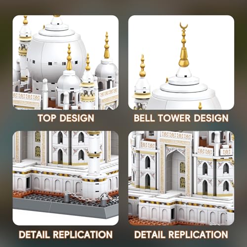 Taj Mahal Building Block Set 1113 Pieces Large World Wonder Architecture Model India Landmark Souvenir with Golden Finials & Nameplate Gift for Adults Teens - color: Taj Mahal