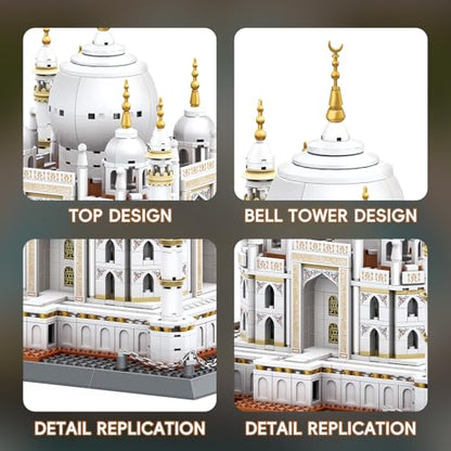 Taj Mahal Building Block Set 1113 Pieces Large World Wonder Architecture Model India Landmark Souvenir with Golden Finials & Nameplate Gift for Adults Teens - color: Taj Mahal
