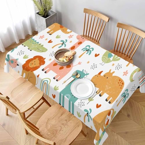 African Safari Animals Zoo Tablecloth 60x84 Inch Birthday Table Cloth Rectangle Tropical Jungle Wildlife Panda Elephant Lion Bird Kitchen Table Cover Decor for Home Dinner Party - color: African Safari Animals