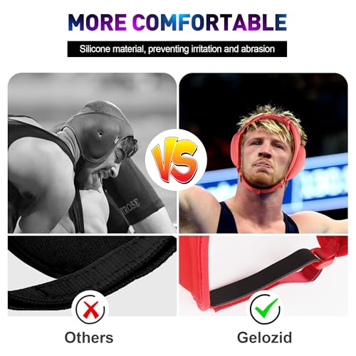Gelozid Adjustable Wrestling Headgear for BJJ, MMA Grappling and Training, Ear Guard and Cauliflower Protection Helmet - color: Red