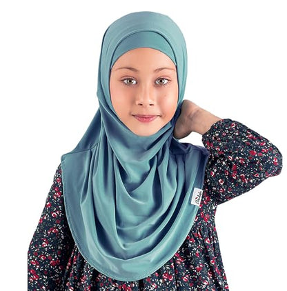 Modefa Islamic Girl Child Practical Amira Hijab Two Piece Muslim Scarf & Bonnet - Instant Easy Hijab - color: Slate Blue