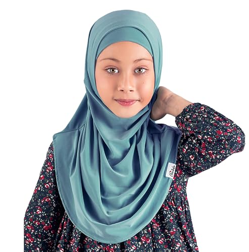 Modefa Islamic Girl Child Practical Amira Hijab Two Piece Muslim Scarf & Bonnet - Instant Easy Hijab - color: Slate Blue