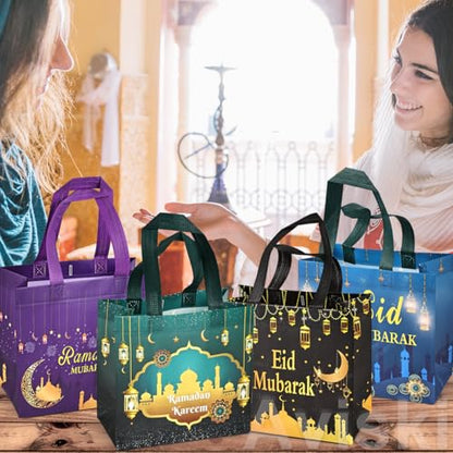 Aviski 16PCS Eid Mubarak Reusable Gift Bags, Treat Bags with Handles, Ramadan Mubarak Party Bags, Multifunctional Non-Woven Eid Bags for Gifts Wrapping, Ramadan Kareem Party Supplies, 23×22×11cm