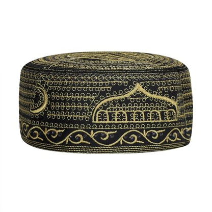 Muslim Prayer Hat for Men Worship Hat Islamic Muslim Prayer Hats Cap Beanie Headwear for Ramadan Eid - color: Gold