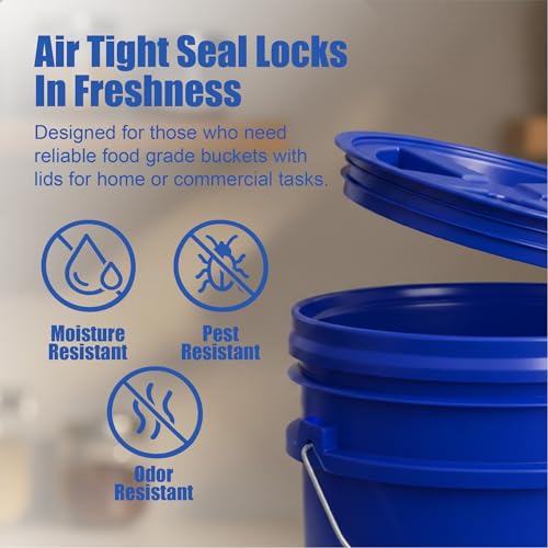 5 Gallon Bucket - Food Grade w/Lid BPA-Free, Blue/Blue, 3 | Airtight Gamma Seal Screw-On Lid, Heavy-Duty 90 Mil HDPE Plastic, Food Safe and Durable Container, Bulk Storage, Made in USA - color: Blue/Blue, size: 3 Packs