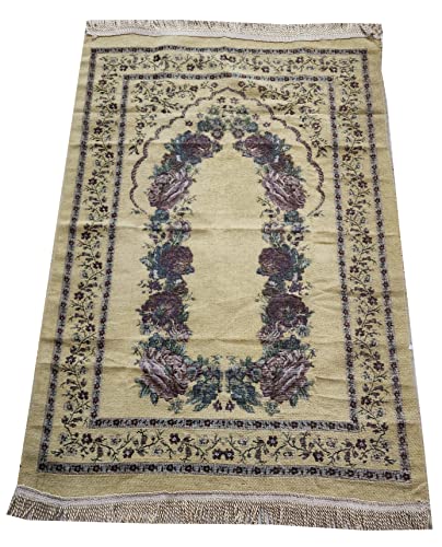 Islam Portable Sajadah Carpet Islam Thin Prayer Mat AMN-211 Floral Design Travel Rug Muslim Gift (Yellow) - color: Yellow