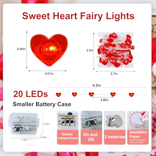 Valentine's Day Red Heart Fairy Lights 7Ft 20 LED Twinkle 3 Modes String Lights Battery Operated Waterproof Firefly Starry for Mason Jar Party Wedding Valentines Mother's Day,4 Pack - color: Red, size: 4