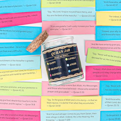 Quran Verse Jar with 90 Pcs English Verse Paper Ramadan Gifts Eid Decor Quran Prayer Jar Muslim Gift Set for Islamic New Year Decoration Muslim Women Kids Friends Spiritual Comfort Read : Home & Kitchen