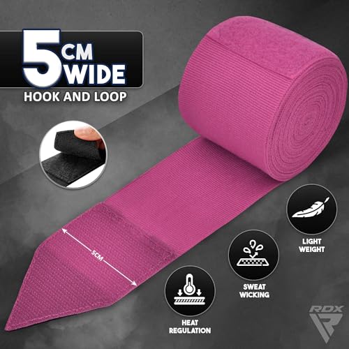 RDX Boxing Hand Wraps 4.5M / 180 Inches – Mexican Style Semi-Elastic MMA Inner Gloves - Wrist Support for Muay Thai, Kickboxing, BJJ, Karate - Thumb Loop & Hook and Loop Closure - Cotton & Nylon Blend - color: Pink