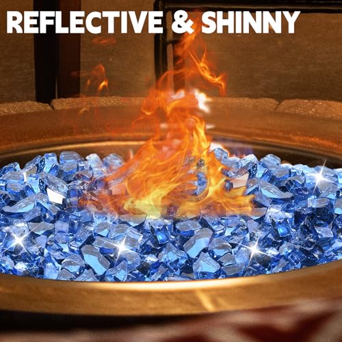 Blue Fire Pit Glass, 10 Pounds High Luster Fireplace Glass Rock | 1/2 Inch Fire Glass Rocks,Glass Rocks for Fire Pit Table, Propane Fireplaces, Fire Bowls - color: Pacific Blue, 1/2 Inch, size: 10 Pounds