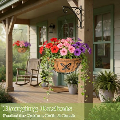 4 Pack 14 Inch Hanging Baskets for Plants Outdoor Metal Hanging Planter Hanging Flower Baskets with Coco Fiber Liners Chain Round Wire Plant Holder Hanging Flower Pots(Butterfly) - size: 14 Inch, style: Butterfly
