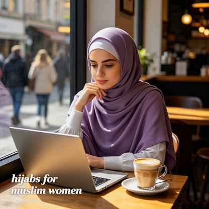 Hijab Scarf for Women, 3PCS Set with Undercap and Hijab Clip Lightweight Modal Muslim Head Wrap Scarf for Daily - color: Sy24-light Purple Hijab+white Undercap