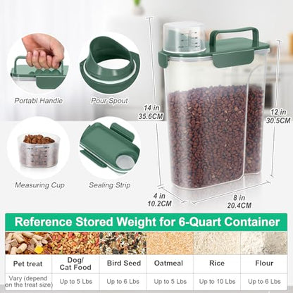 TBMax 5 Lbs Travel Dog Food Storage Container with Collapsible Dog Bowl, Airtight Pet Food Storage Dispenser with Large Spout & Measuring Cup for Kibble Dog Treat Bird Seed Container -Dark Green - color: Dark Green 6Qt