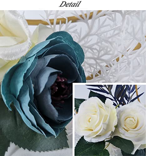 Ramadan Kareem Decorations, Artificial Moon Shape Wreaths Table Decor with Castle Sign, Ramadan Mubarak Metal Rings Floral Ornaments, for Home Desk Fireplace Party Supplies