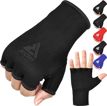 RDX Boxing Hand Wraps Inner Gloves Men Women, Half Finger Elasticated Bandages, Under Mitts Fist Protection, Muay Thai, Kickboxing, MMA, Martial Arts Speed Bag Punching Training - color: Full Black, size: Small