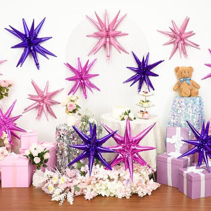 9Pcs Pink Purple Star Balloons, Explosion Spike Foil Balloons Party Decor - color: Dark Purple + Light Pink + Hot Pink
