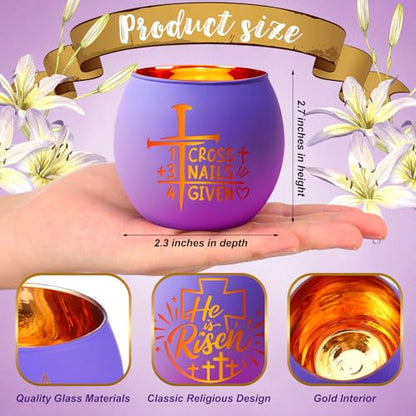 FoldTier 6 Pcs Easter Candle Holders He is Risen Tealight Votive Candle Holder for Table Centerpiece Christian Religious Glass Tealight Votive Easter Tabletop Decor for Home Altar Decoration - style: Easter