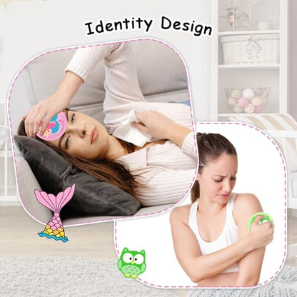 Ice Packs for Injuries Reusable 2 Packs Cold or Warm Compress Cold Packs for Injuries with Strap for Neck Head Fever Wisdom Teeth Recovery First Aid 4.9 Inch - style: Mermaid+Owl