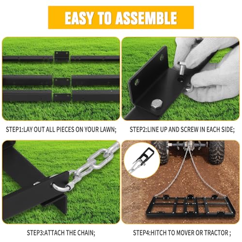 4FT Drag Harrow Driveway Grader Heavy Duty Power Lawn Rake with 4FT Chain Tow Behind for ATV, UTV, Tractor, Mower, Land Leveler for Gravel, Sand, Soil, Hay - size: 4FT