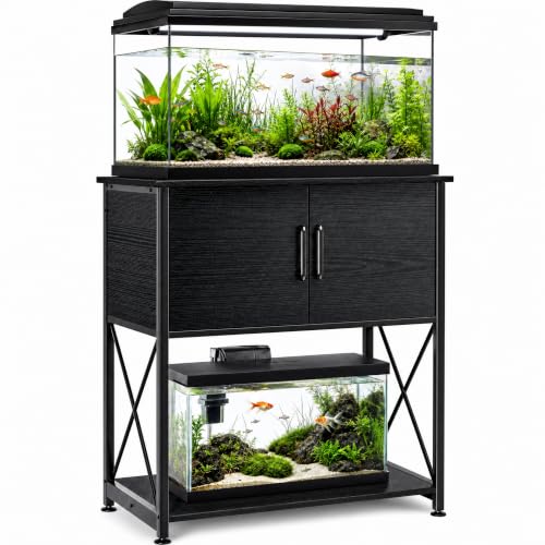 Herture 20-29 Gallon Aquarium Stand Metal Frame Fish Tank Stand with Cabinet Storage, for 20 Gallon Long Aquarium,30.7" L*16.5" W Tabletop,330LBS Capacity Black PG01YGB - color: Black, size: 20-29 Gallon