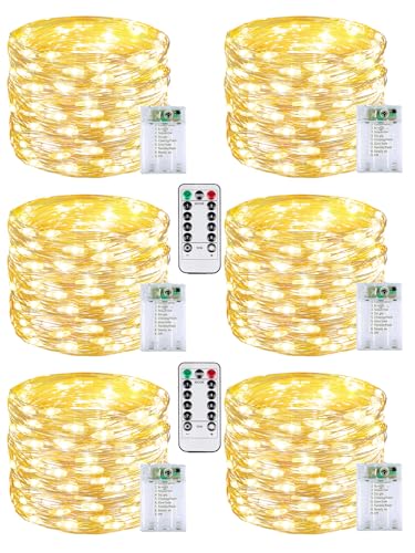 6 Pack 60 LED Fairy Lights Battery Operated with Remote, 8 Modes String Lights Indoor Outdoor, Cuttable Battery Light for Home Bedroom Wedding DIY Centerpiece Christmas Decorations (Warm White) - color: Warm White, size: 6PK（60LED with Remote）