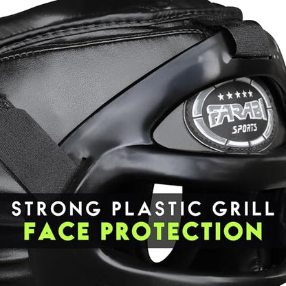 Farabi Sports Boxing Headgear Grill Head Gear MMA Training Kickboxing Sparring Gear Removable Front Bar Grill - color: Black, size: Large