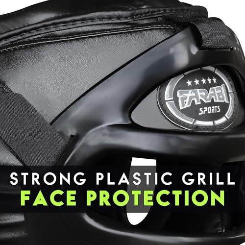 Farabi Sports Boxing Headgear Grill Head Gear MMA Training Kickboxing Sparring Gear Removable Front Bar Grill - color: Black, size: Small