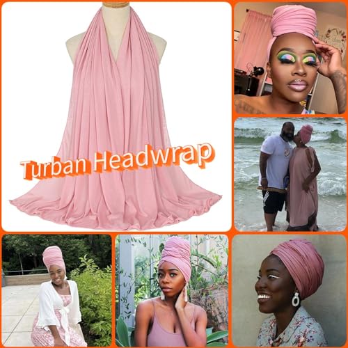 Nonbongoy Head Wraps for Black Women 71"x32" Long Soft Jersey Hijab Turban - color: 1- Pink Headwrap