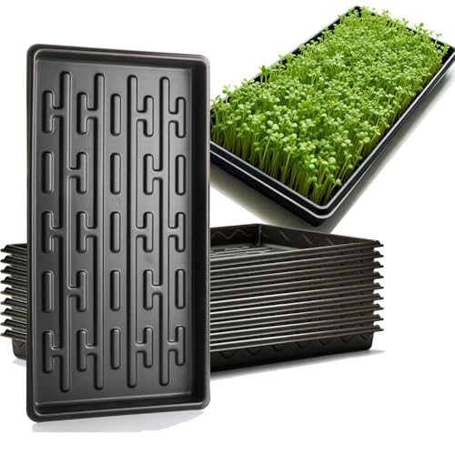 RooTrimmer Shallow 1020 Nursery Flat Trays Specialized for Holding & Carrying 200 Cell Plug Seedling Trays (Height is 1.3"),Microgreen Germination Trays,10 Pack, No Holes (YB01, 10Pcs) - size: YB01-10P-Black