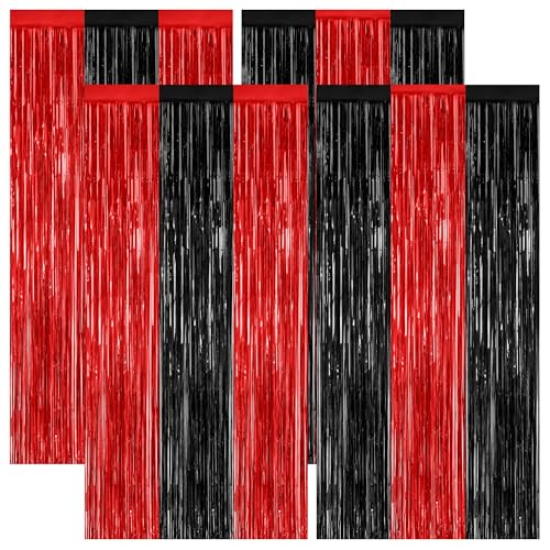 ZATAYE 4 Pack Black Red Halloween Foil Curtain Streamer Decorations - color: Black Red, size: 4 PCS