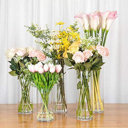 WGVI Quality Thick Weighted Clear Cylinder Glass Vases, 4" W x 12" H, Flower Arrangement Floating Candle Holders Wedding Centerpieces Terrarium Planter Floral Countertop Storage Container, 1 Piece - size: 4"x12"H
