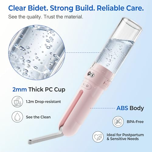 Electric Portable Bidet – Rechargeable Travel Bidet for Women Postpartum Care & Personal Hygiene | with 3 Pressure Modes for Home Travel & Camping (Pink) - color: Pink