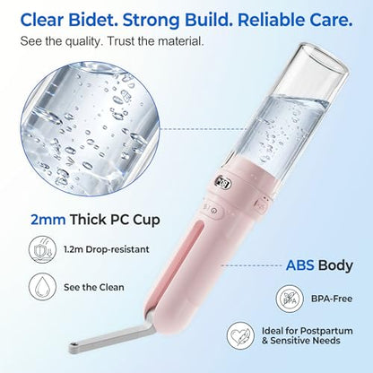 Electric Portable Bidet – Rechargeable Travel Bidet for Women Postpartum Care & Personal Hygiene | with 3 Pressure Modes for Home Travel & Camping (Pink) - color: Pink