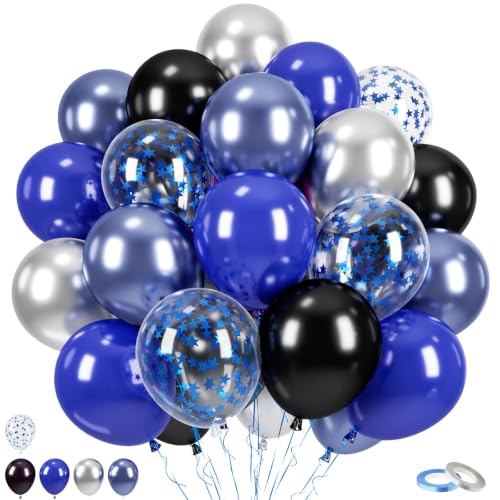 Blue and Black Balloons,50Pcs 12 Inch Boys Men Birthday Party Decorations - color: Navy Blue Black