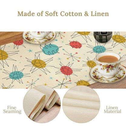 Mid Century Modern Table Runner,Abstract Aesthetic Geometric Mid Century Retro Modern Patterns Printed Linen Table Runner for Kitchen Dining Room Holiday 13x36 Inch - color: Mid Century-2, size: 13x36 Inch