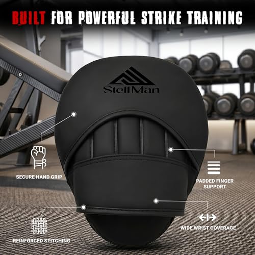 Focus Pads for Boxing & MMA Training | Lightweight Curved Punch Mitts with Shock-Absorbing Foam | Kickboxing, Muay Thai & Sparring Target Pads for Coaches & Fighters - color: Matt black