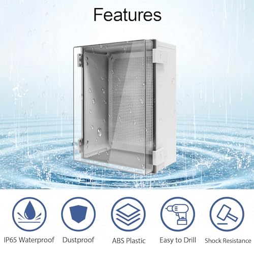 Electrical Box IP65 Waterproof ABS Plastic Enclosure Outdoor and Indoor Project Box Hinged Clear Cover with Mounting Plate Wall Brackets, Outer Dimension 15.7"x 11.8" x 7.1", Grey - size: 15.7"x 11.8" x 7.1" (1pc)