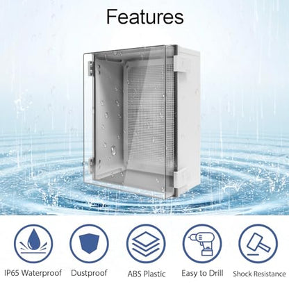 Electrical Box IP65 Waterproof ABS Plastic Enclosure Outdoor and Indoor Project Box Hinged Clear Cover with Mounting Plate Wall Brackets, Outer Dimension 15.7"x 11.8" x 7.1", Grey - size: 15.7"x 11.8" x 7.1" (1pc)