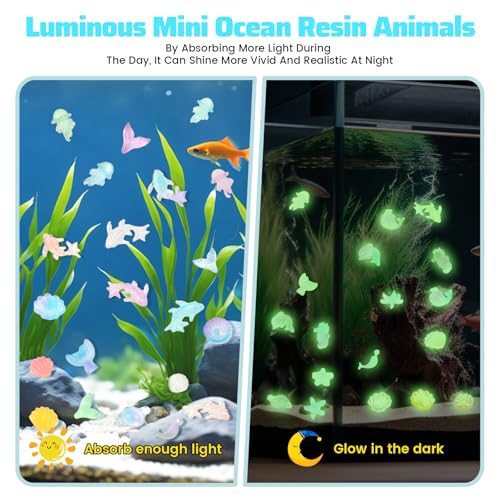 300pcs Luminous Mini Ocean Resin Animals Tiny Resin Sea Animal Figurines To Hide Variety Marine Plastic Animals Aquarium Ornaments for Dollhouse Miniatures DIY Fish Tank Fairy Garden Micro Landscaping - color: 300pcs Luminous Mini Ocean Animals
