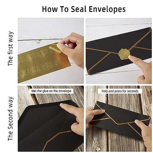 100 Pack #10 Business Envelopes with Gold Stickers, Black - color: Black
