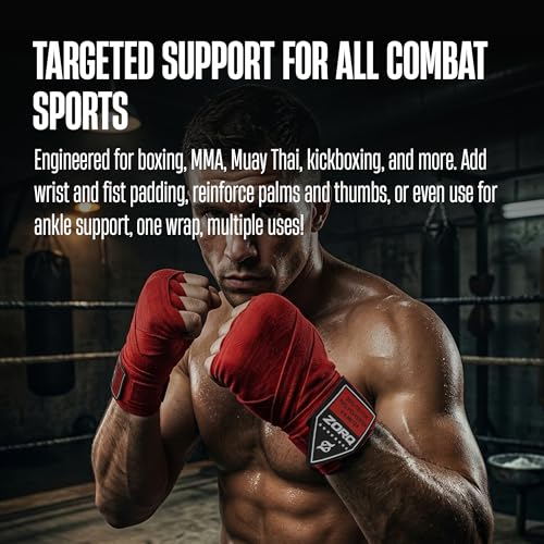 ZORQ Boxing Hand Wraps - Professional Mexican Style Semi-Elastic Handwraps for Boxing, MMA, Muay Thai & Kickboxing - 4.5M Inner Gloves with Thumb Loop & Secure Hook & Loop Closure - color: Red