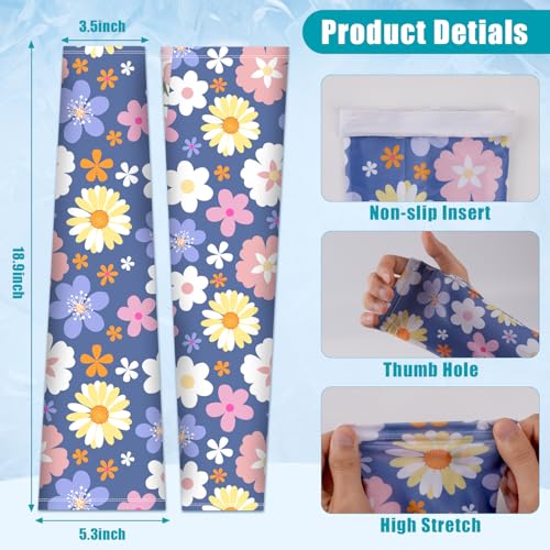 Bebila Gardening Sleeves for Women Farm UV Sun Protection Anti-Scratch Cooling Sleeves with Thumb Hole Arms Cover Outdoors - color: Deep Blue Flower